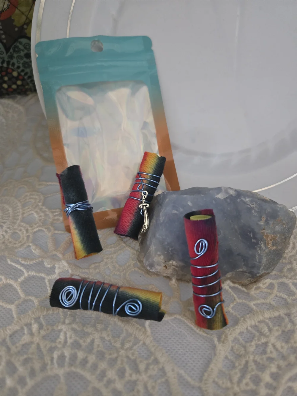 4/$15 Handmade Rainbow Dread Braid Beads | Boho Fabric Hair Wrap Charms